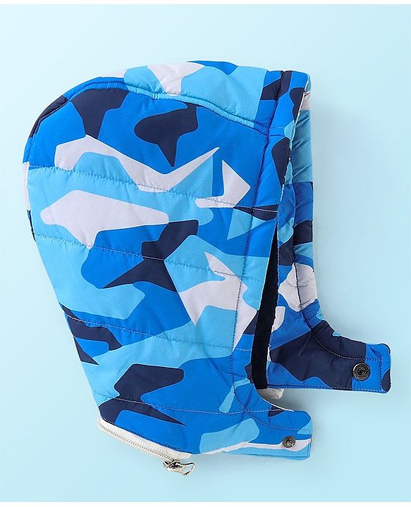 Babyhug Woven Full Sleeves Hooded Jacket Camo Print - Blue
