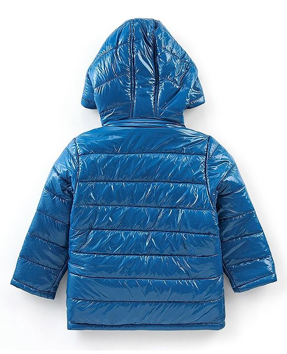 Babyhug Full Sleeves Solid Colour Padded Jacket with Detachable Hood - Blue