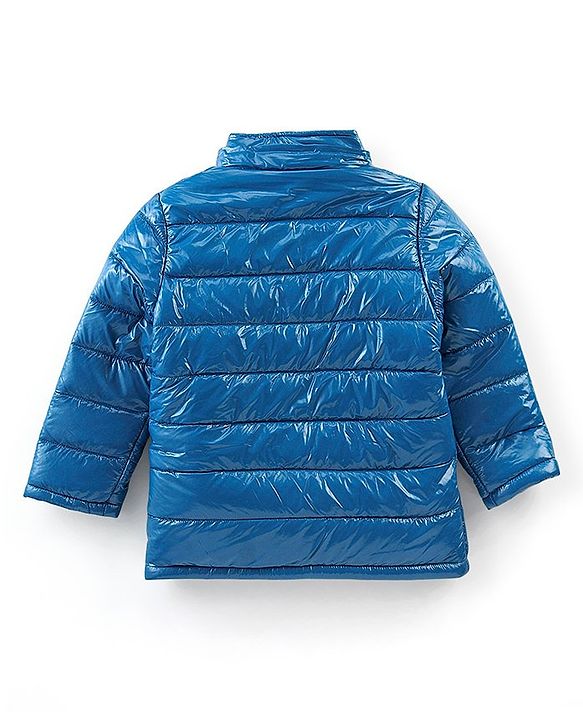 Babyhug Full Sleeves Solid Colour Padded Jacket with Detachable Hood - Blue