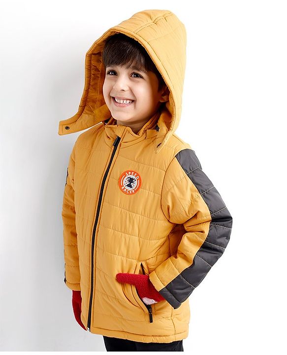 Babyhug Full Sleeves with Detachable Hood Padded Quilted Jacket - Mustard Yellow
