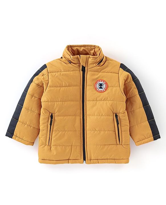 Babyhug Full Sleeves with Detachable Hood Padded Quilted Jacket - Mustard Yellow