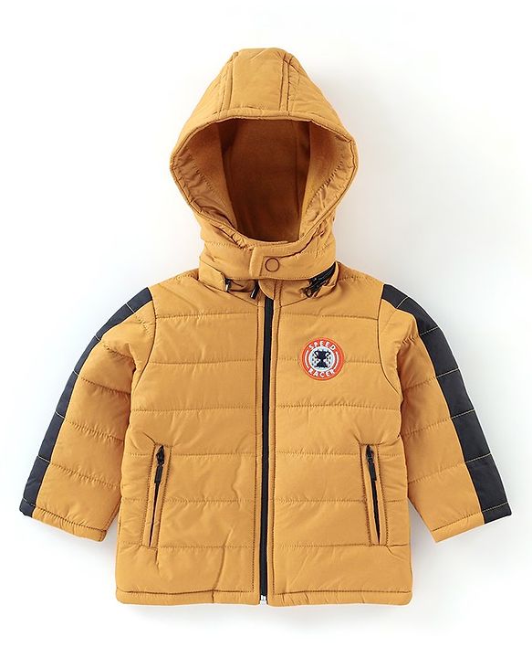 Babyhug Full Sleeves with Detachable Hood Padded Quilted Jacket - Mustard Yellow