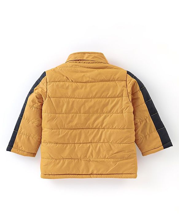 Babyhug Full Sleeves with Detachable Hood Padded Quilted Jacket - Mustard Yellow