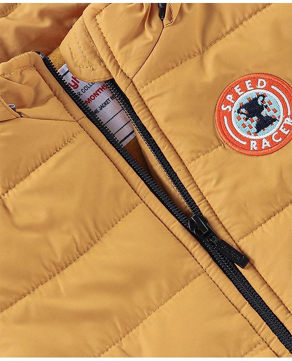 Babyhug Full Sleeves with Detachable Hood Padded Quilted Jacket - Mustard Yellow