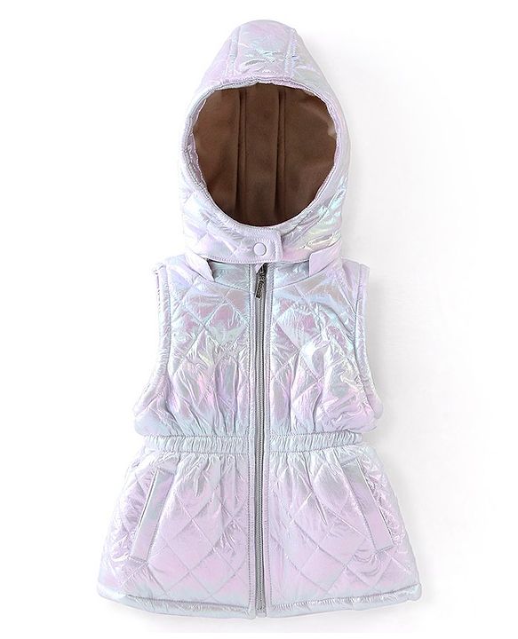 Babyhug Sleeveless Holographic Hoodie - White