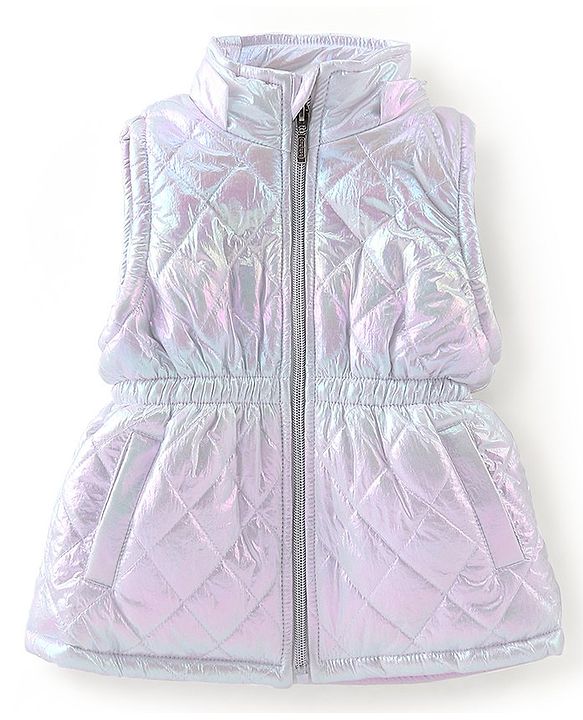 Babyhug Sleeveless Holographic Hoodie - White