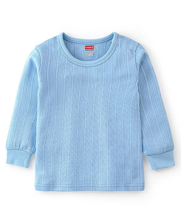 Babyhug Cotton Blend Thermal Full Sleeves Solid Vest- Blue