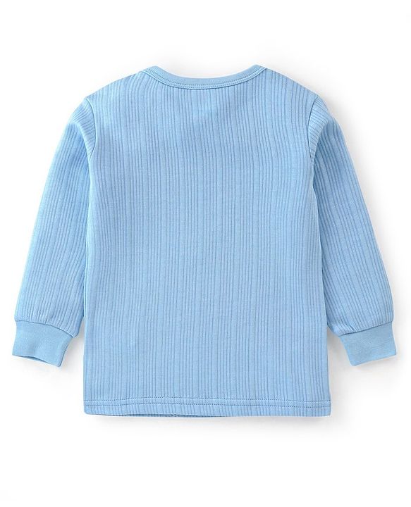 Babyhug Cotton Blend Thermal Full Sleeves Solid Vest- Blue
