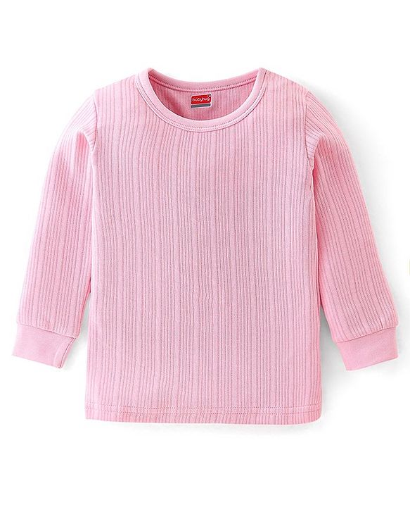 Babyhug Full Sleeves Solid Textured Thermal Vests - Pink