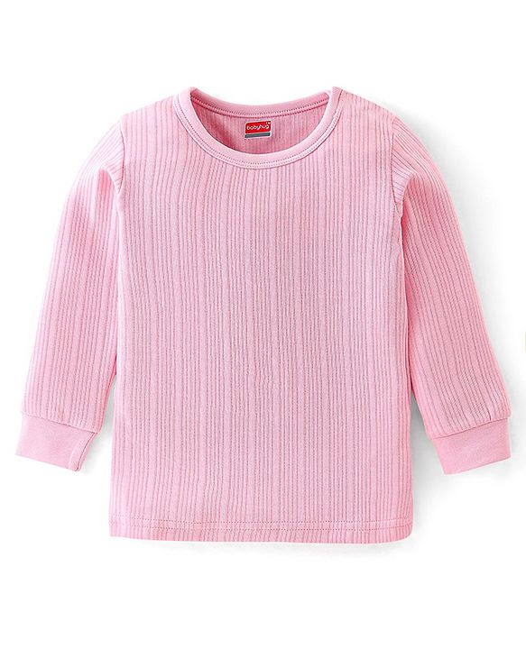 Babyhug Full Sleeves Solid Textured Thermal Vests - Pink