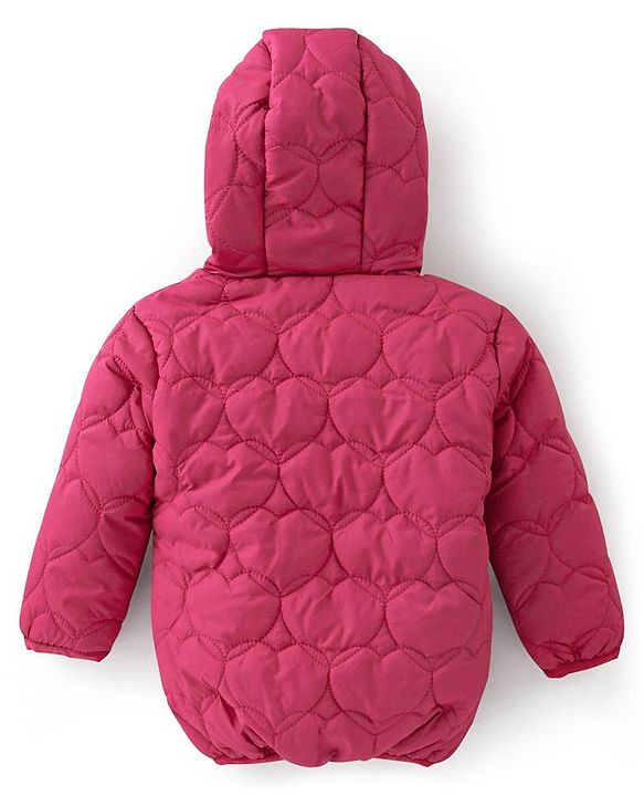 Babyhug Woven Full Sleeves Hooded Jacket with Heart Design - Pink
