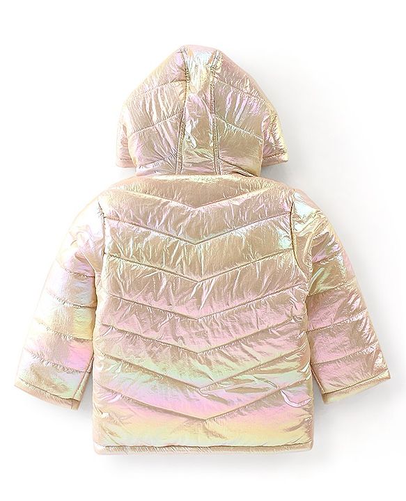 Babyhug Full Sleeves Sequins & Ears Detailing Holographic Hooded Jacket - Silver