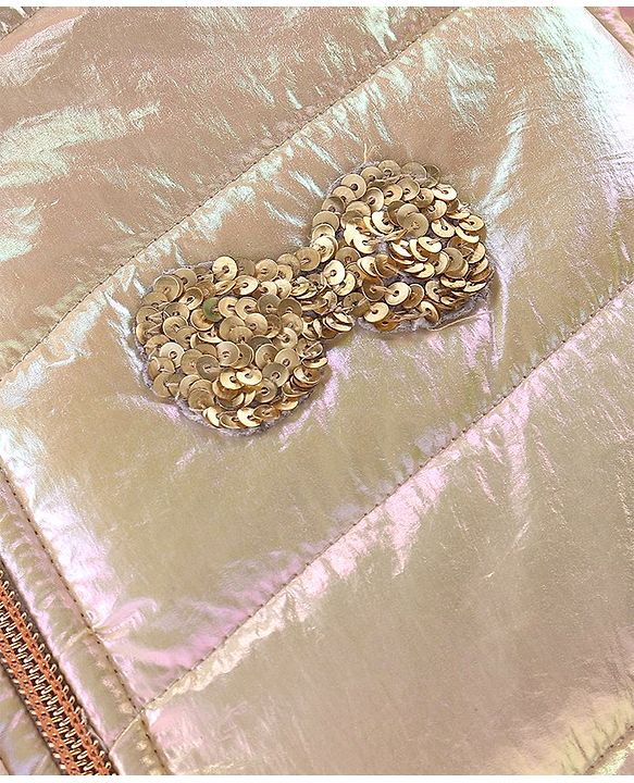 Babyhug Full Sleeves Sequins & Ears Detailing Holographic Hooded Jacket - Silver