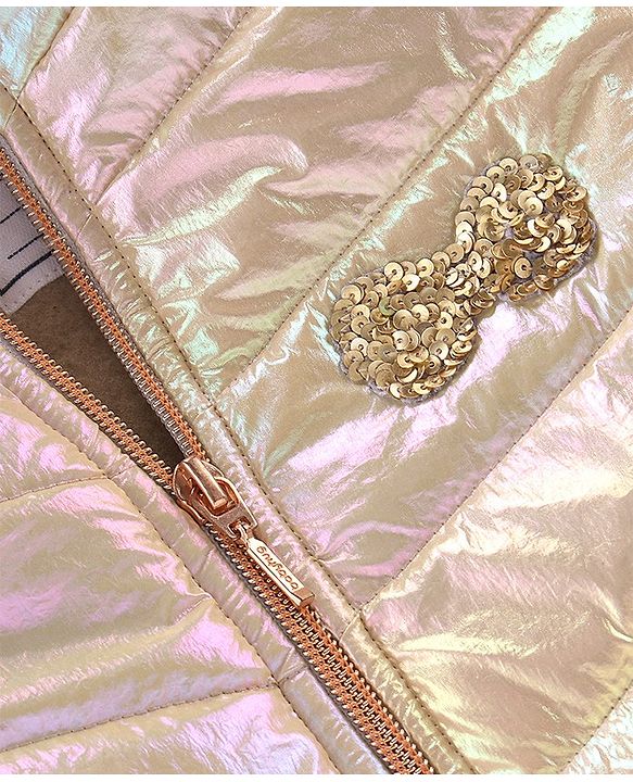 Babyhug Full Sleeves Sequins & Ears Detailing Holographic Hooded Jacket - Silver