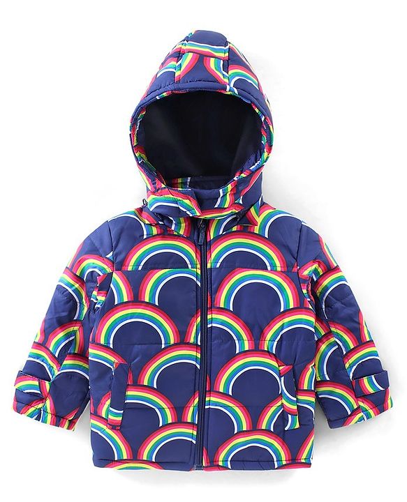 Babyhug Full Sleeves Puffed Hooded Jacket Rainbow Printed - Purple