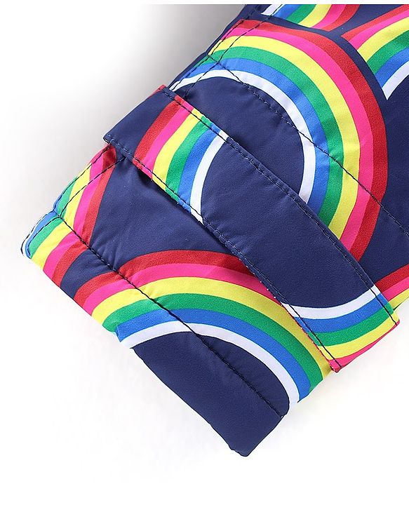 Babyhug Full Sleeves Puffed Hooded Jacket Rainbow Printed - Purple