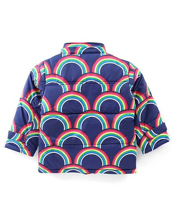 Babyhug Full Sleeves Puffed Hooded Jacket Rainbow Printed - Purple