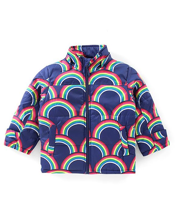 Babyhug Full Sleeves Puffed Hooded Jacket Rainbow Printed - Purple