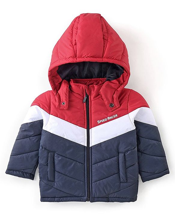 Babyhug Full Sleeves Hooded Quilted Jacket - Red & Navy