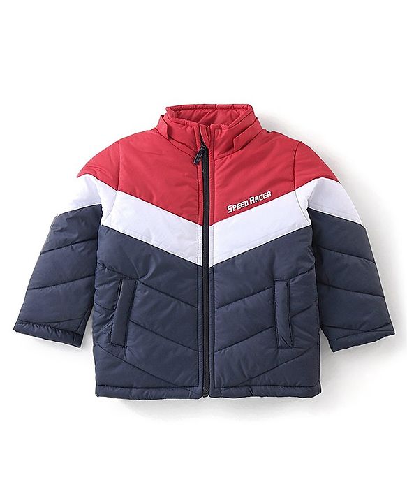Babyhug Full Sleeves Hooded Quilted Jacket - Red & Navy