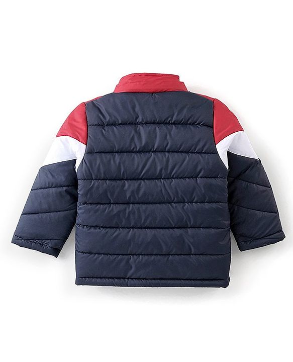 Babyhug Full Sleeves Hooded Quilted Jacket - Red & Navy