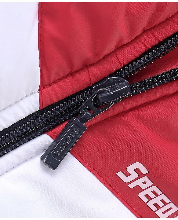 Babyhug Full Sleeves Hooded Quilted Jacket - Red & Navy