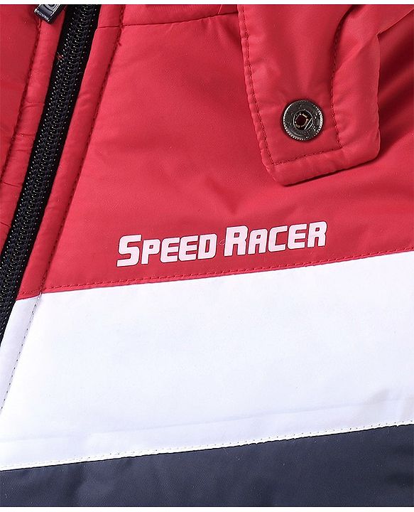 Babyhug Full Sleeves Hooded Quilted Jacket - Red & Navy
