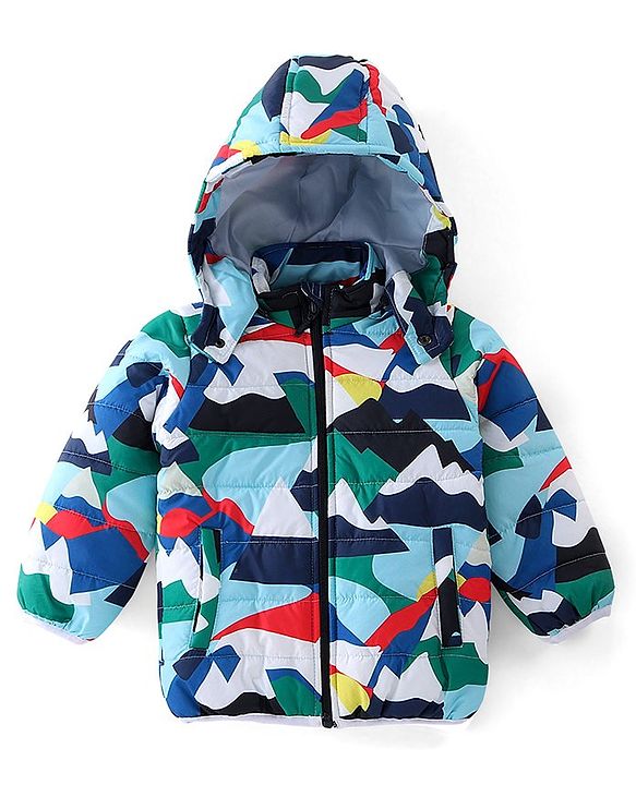 Babyhug Full Sleeves Quilted Jacket with Abstract Print - Blue & White