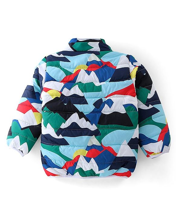 Babyhug Full Sleeves Quilted Jacket with Abstract Print - Blue & White