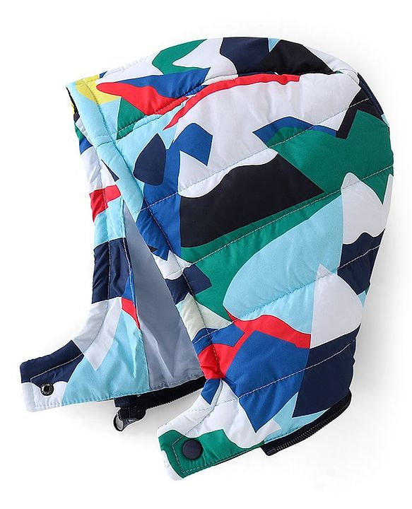Babyhug Full Sleeves Quilted Jacket with Abstract Print - Blue & White