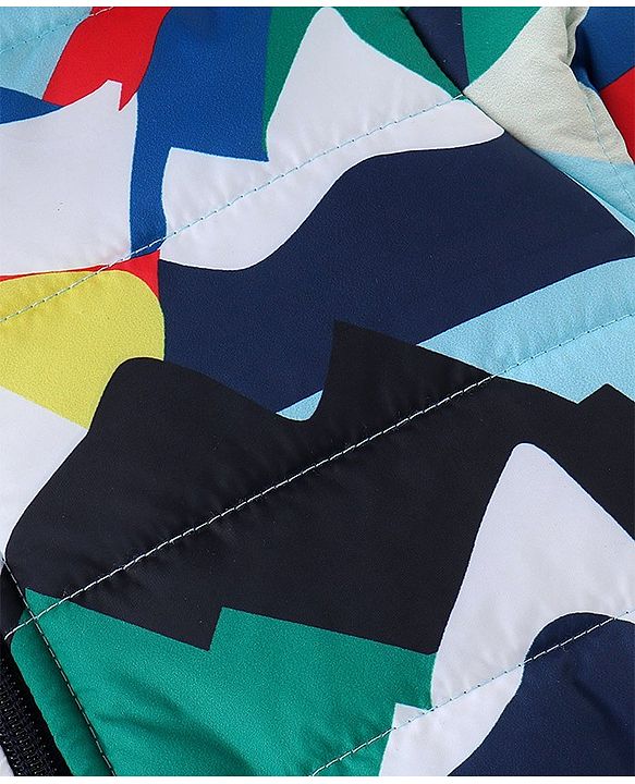 Babyhug Full Sleeves Quilted Jacket with Abstract Print - Blue & White