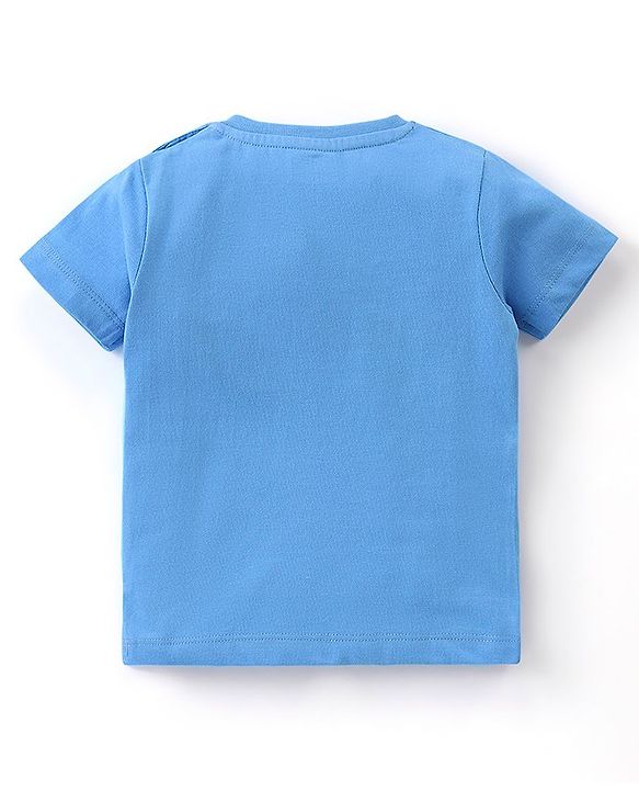 Babyhug Cotton Half Sleeves Night Suit Stripes & Bear Print- Blue