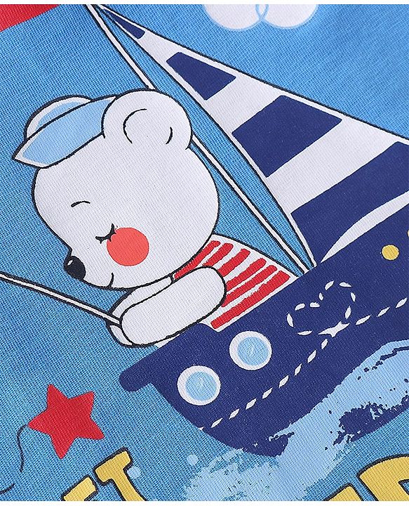 Babyhug Cotton Half Sleeves Night Suit Stripes & Bear Print- Blue