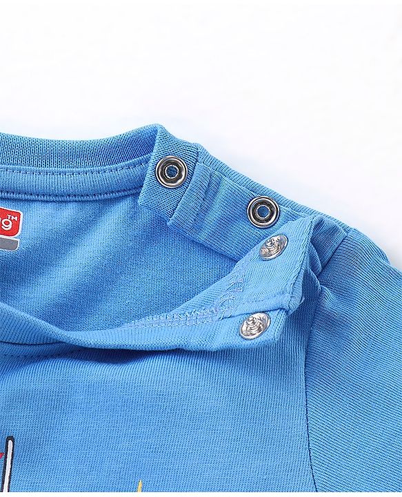 Babyhug Cotton Half Sleeves Night Suit Stripes & Bear Print- Blue