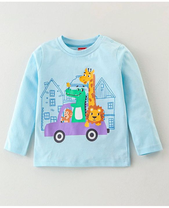 Babyhug Cotton Knit Full Sleeves Animal Print Night Suit - Blue