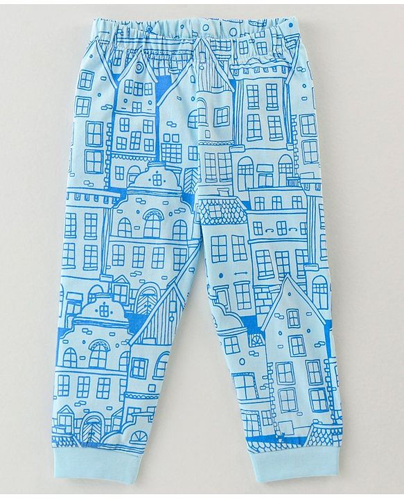 Babyhug Cotton Knit Full Sleeves Animal Print Night Suit - Blue