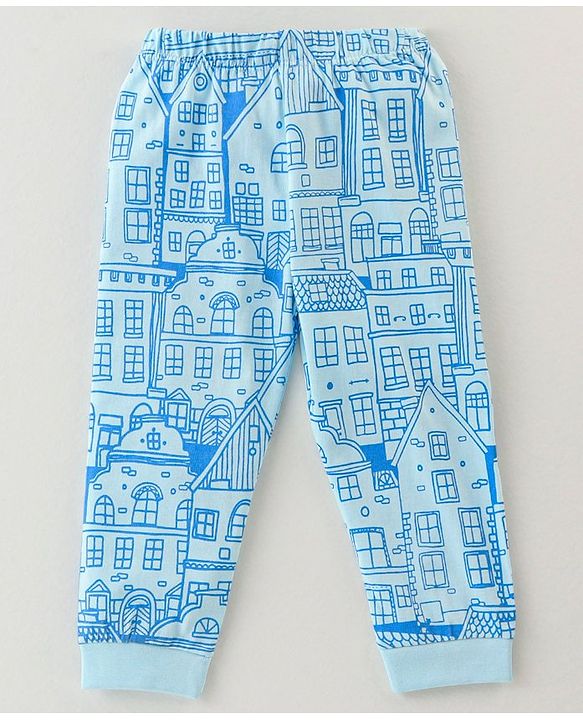 Babyhug Cotton Knit Full Sleeves Animal Print Night Suit - Blue