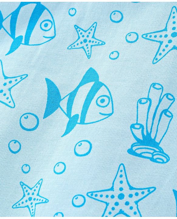 Babyhug Cotton Knit Full Sleeves Night Suit With Sea Life Print - Blue