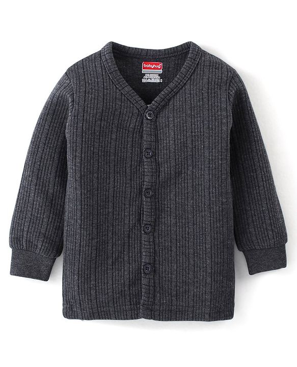 Babyhug Full Sleeves Solid Colour Thermal Vest - Dark Grey
