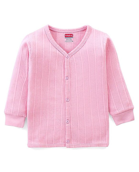 Babyhug Cotton Full Sleeves Thermal Vest Solid Colour - Pink