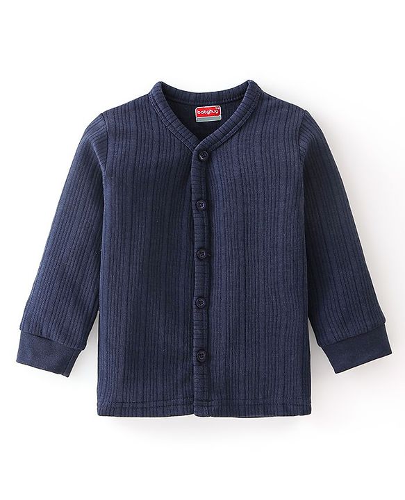 Babyhug Full Sleeves Solid Textured Thermal Vests - Navy Blue