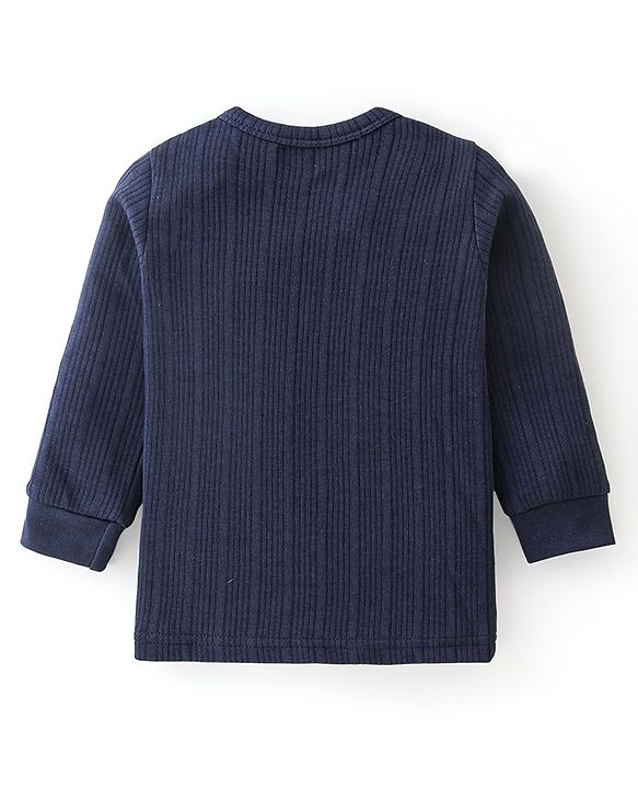 Babyhug Full Sleeves Solid Textured Thermal Vests - Navy Blue