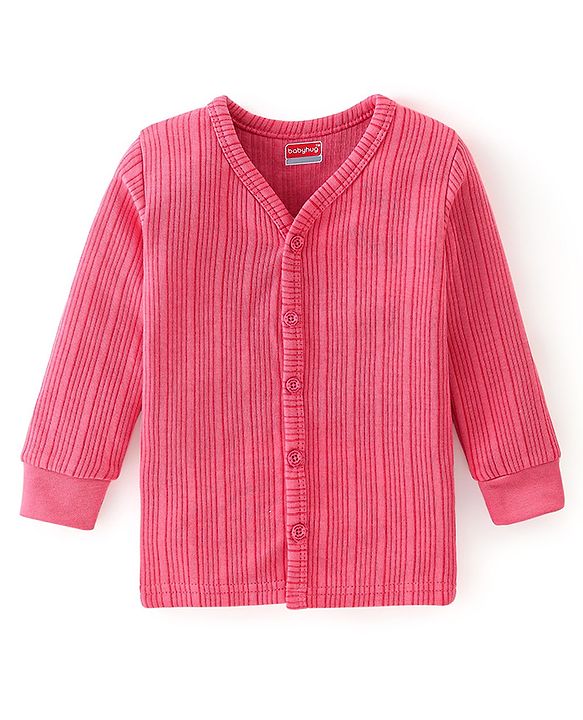Babyhug Full Sleeves Solid Textured Thermal Vests - Coral
