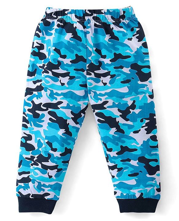 Babyhug Cotton Knit Full Sleeves Night Suit Text & Camo Print - Navy Blue