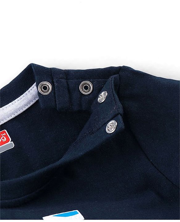 Babyhug Cotton Knit Full Sleeves Night Suit Text & Camo Print - Navy Blue