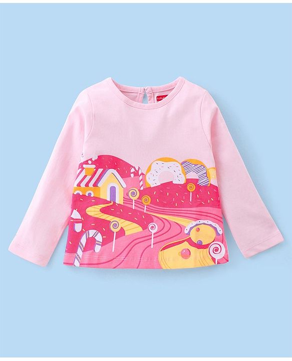 Babyhug Cotton Knit Full Sleeves Lollipop & Polka Dots Printed Night Suit - Pink