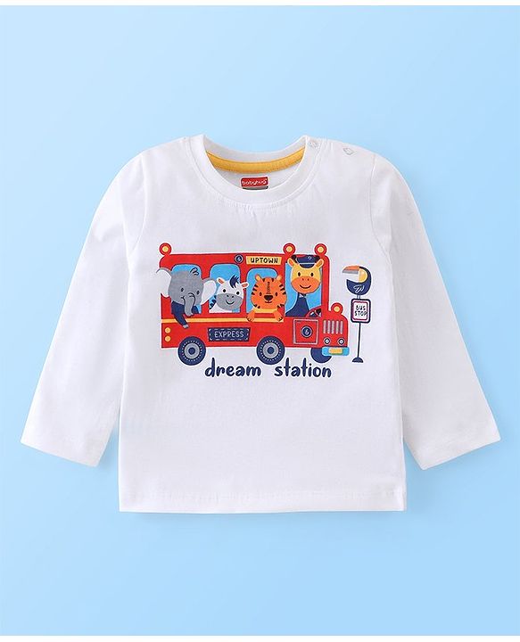Babyhug Cotton Knit Full Sleeves Striped & Wild Animals Printed Night Suit - Multicolour