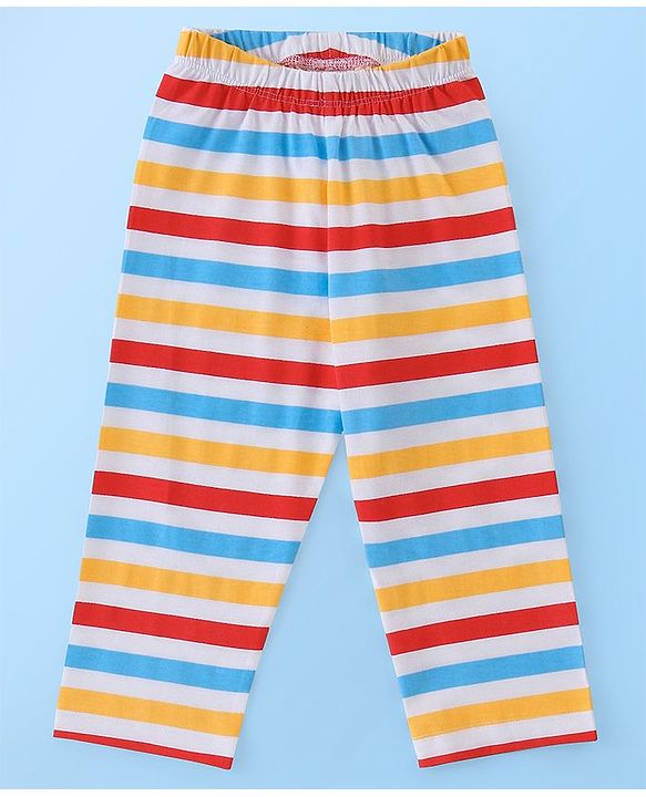 Babyhug Cotton Knit Full Sleeves Striped & Wild Animals Printed Night Suit - Multicolour