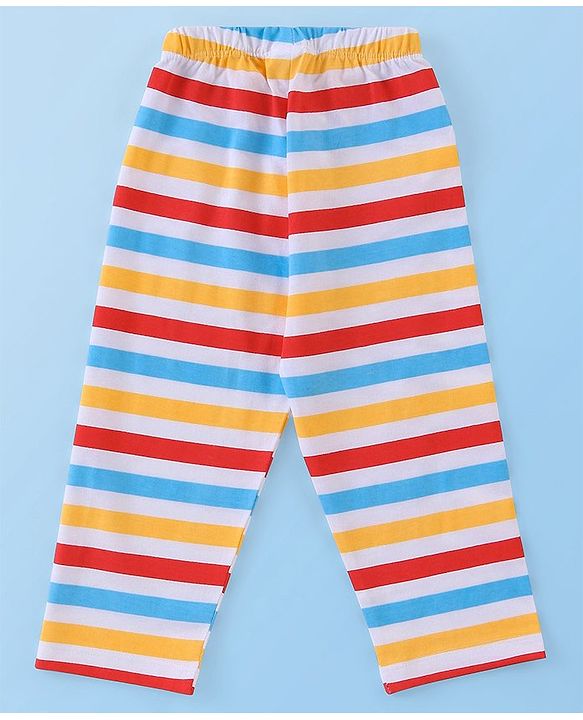 Babyhug Cotton Knit Full Sleeves Striped & Wild Animals Printed Night Suit - Multicolour