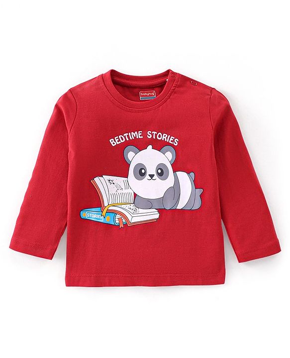 Babyhug Cotton Knit Full Sleeves Panda Printed Night Suit - Red
